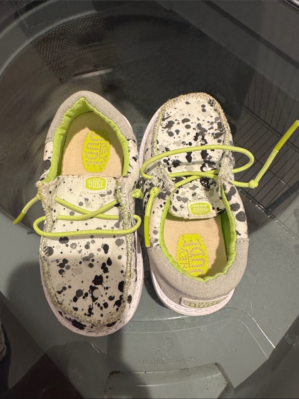 Hey Dude Kids Sneakers Cream with Black Splatter and Neon Green Accents